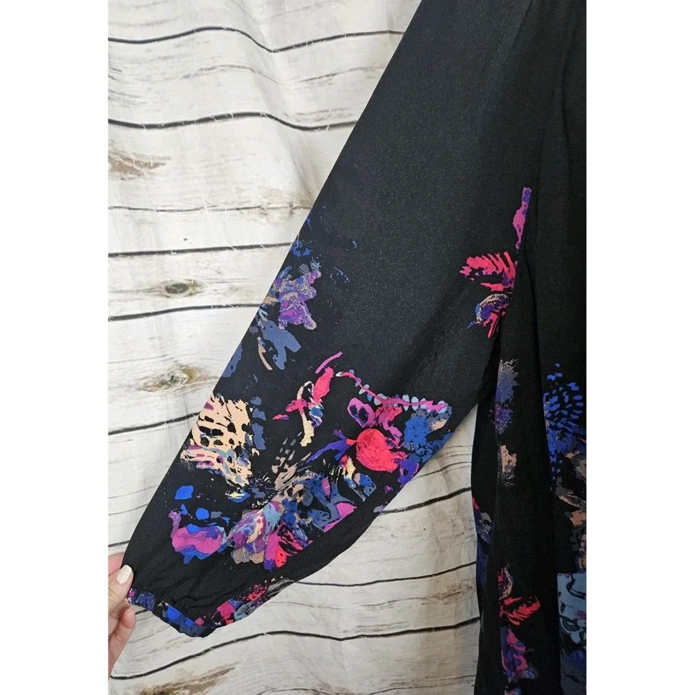 Free People Black Floral Butterflies Swing Tunic Top L Boho Whimsical Mini Dress